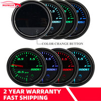 Universal 2'' 52mm Car Turbo Boost Gauge Vacuum Pressure Meter -1~2 Bar 12V Auto Mechanical Boost Meter 7 LED Colors Display