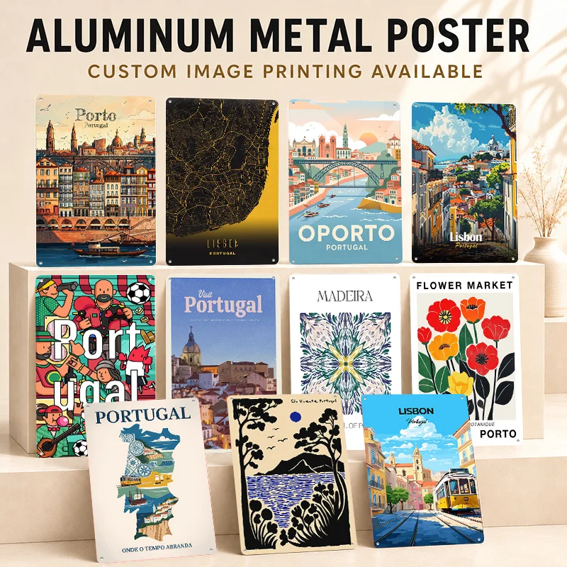 Portugal Aluminum Posters Customized Metal Tin Sign Minimalist Travel Map Wall Art For Study Lounge Or Geography Enthusiasts