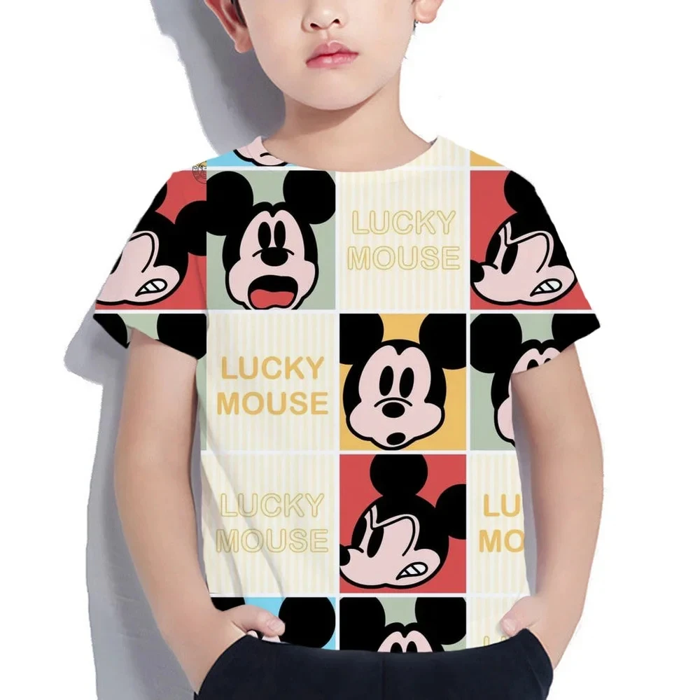 MINISO Mickey Mouse T Shirts 3d Printed Boys T-shirt Summer Casual Short Sleeve Tees Kids Adults Loose O-Neck Boys Tops Clothing