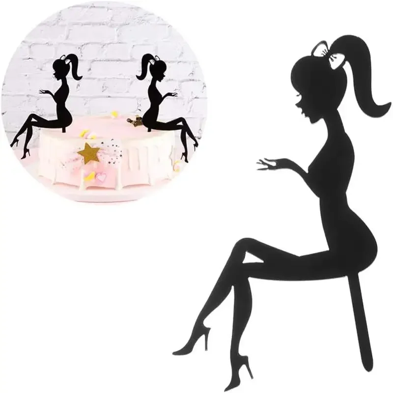 6PCS High Heel Mädchen Elegante Frau Silhouette Muster Kuchen Topper Attraktive Kreative Cupcake Topper Dessert Picks Für Hochzeit – Detail 1