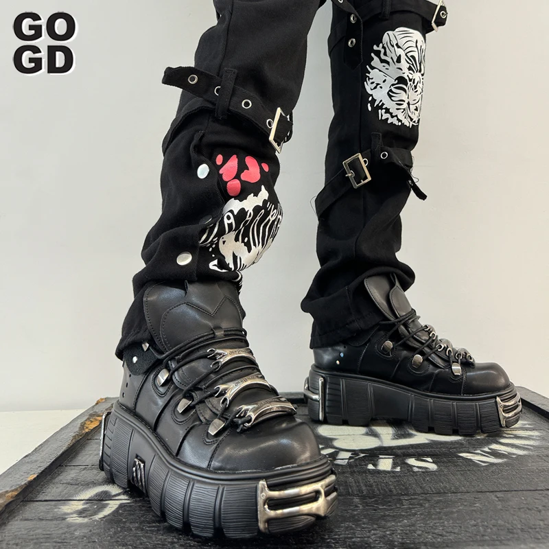 GOGD Brand Fashion Women's Platform Ankle Boots 2023 New Dark Punk Style High Heels Metal Decoration Design Y2k Gothic Shoes INS