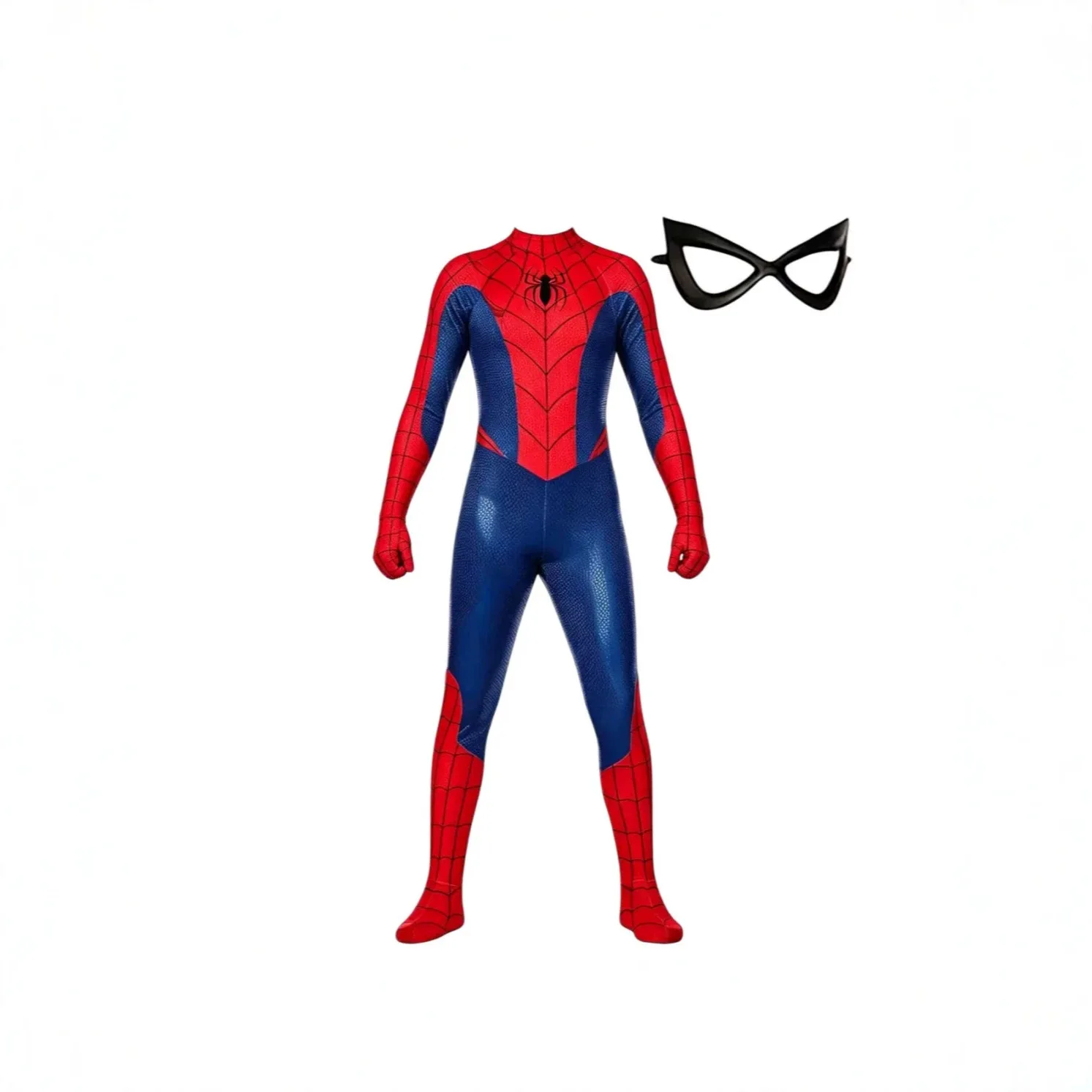Red and blue Spider-Man cos costume Halloween Comic-Con Children Adult one-piece tights Independent blindfold Hero performance