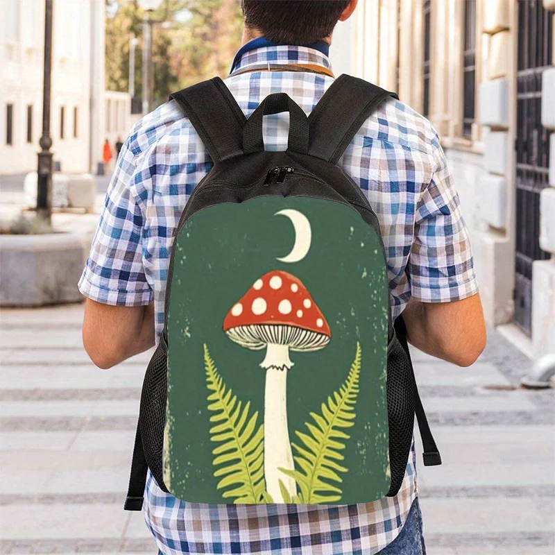 

1 mushroom backpack with red and white toadstool pattern - adjustable shoulder strap, zipper closure, durable bag for teenagers