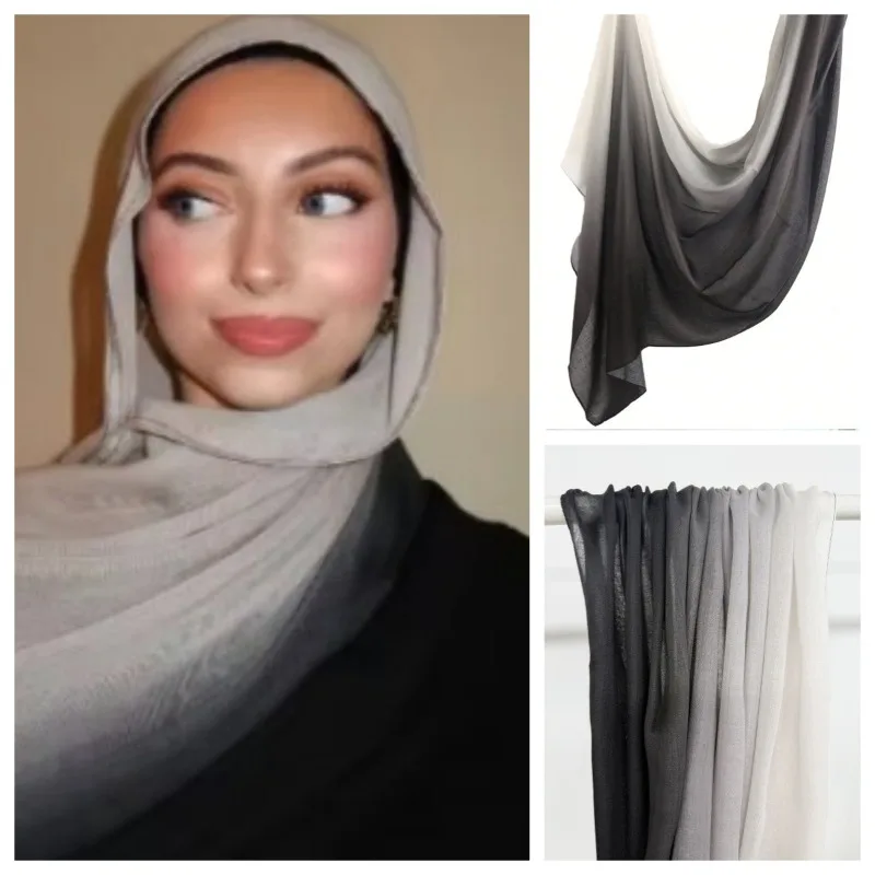 

Satin gradient women's scarf black and white gradient satin scarf headscarf Hui ethnic Middle Eastern shawl wrap