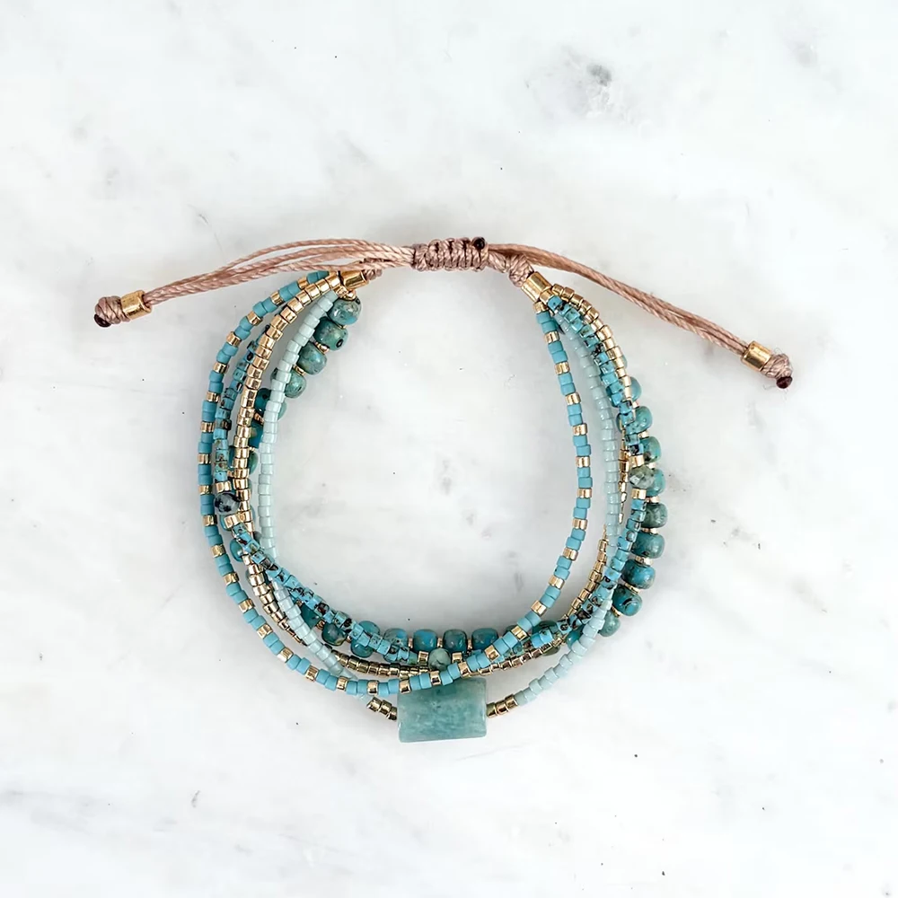 Bohemian Stackable Beaded Bracelets, Turquoise Wrap Gift