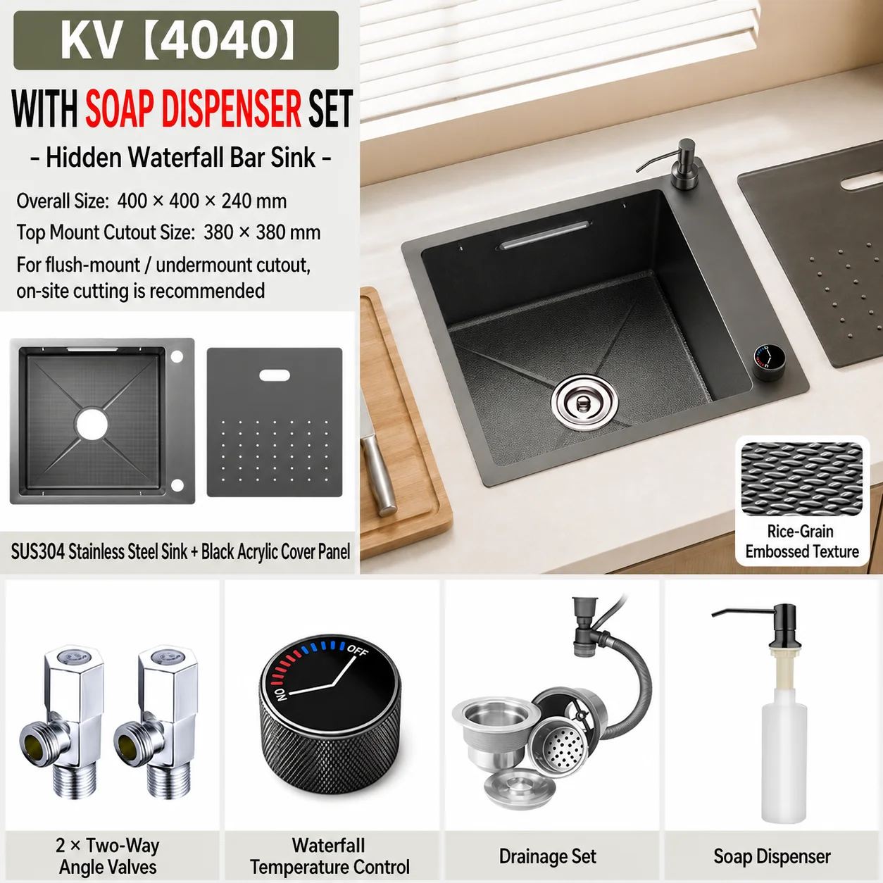 Modern Luxury Waterfall Kitchen Sink SUS304 Stainless Steel Hidden Bar Sink with Temperature Control Faucet Drain Set image 3