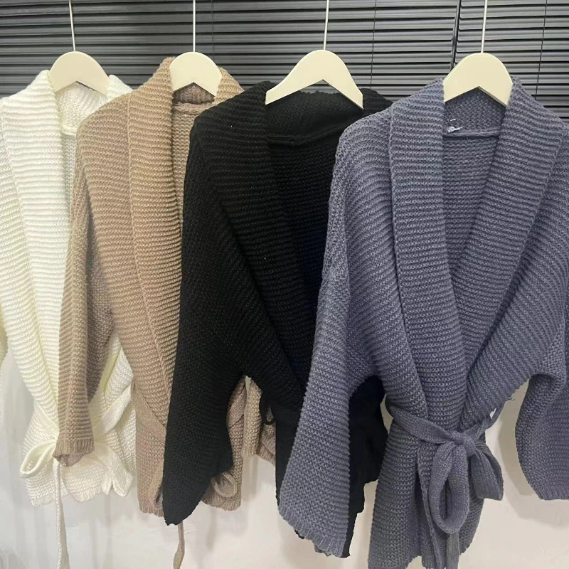 

Thickened Warm Waist Cashmere Knitted Robe 2025 Autumn and Winter Fashion New Women's Elegant Style French Knitted Cardigan
