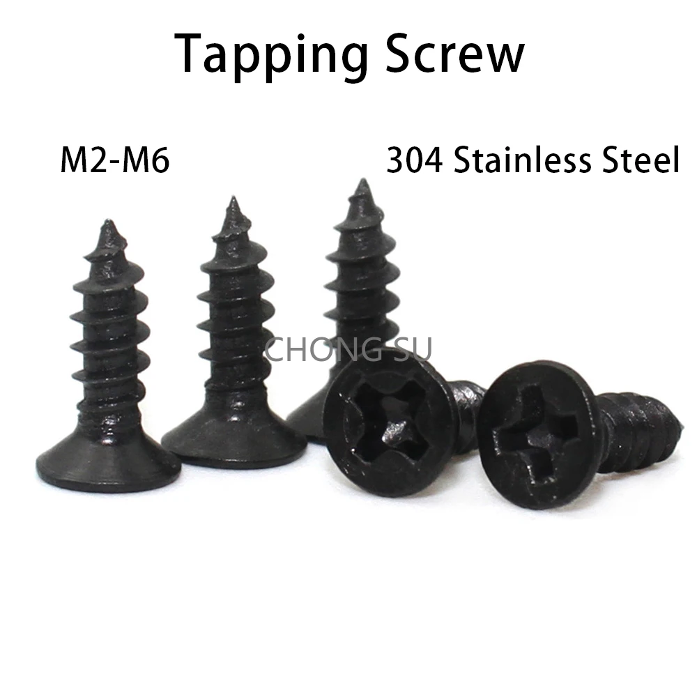 

20/50/100pcs Black 304 Stainless Steel M2 M2.6 M2.0 M2.5 Cross Phillips Flat Countersunk Head Self Tapping Wood Screw GB846