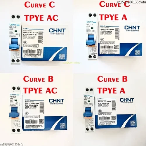 Imagen 2 del producto CHINT NB2LE curva B C tipo A AC 1P + N interruptor de protección contra fugas de corriente Residual disyuntor RCBO 30MA 10A 16A 20A