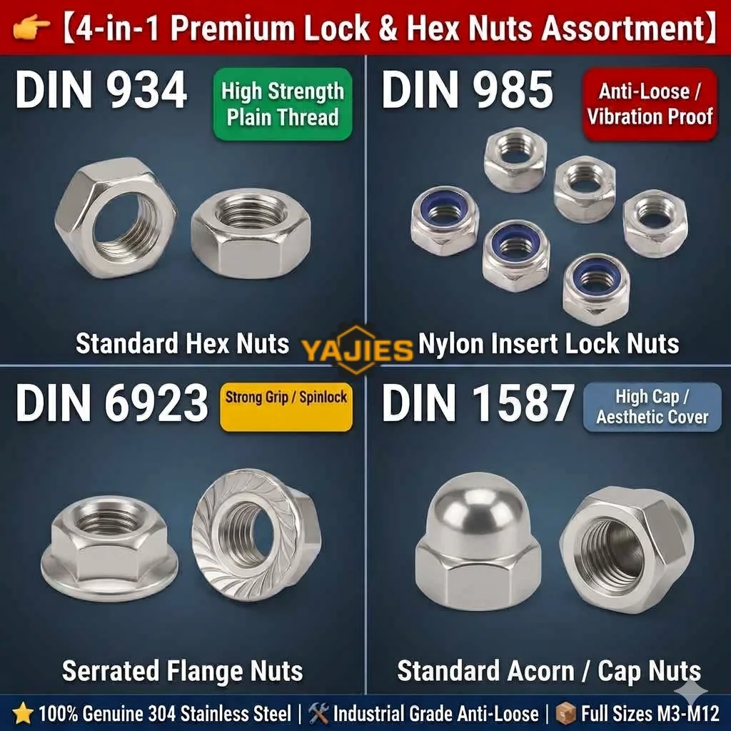 304 Edelstahl Sechskantmutter DIN934 DIN985 DIN1587 DIN6923 Flanschmutter Hutmutter Sicherungsmutter Nylon Metall A2 M3-M12