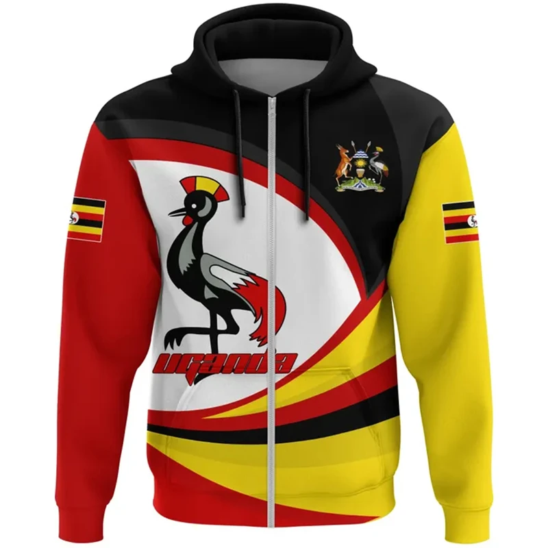 Hoodie Unisex com Bandeira País UGANDA, 3D Impresso Hoodies, Jaqueta Casual, Roupas Treino, Zip Streetwear, Vestuário Africano, 2024