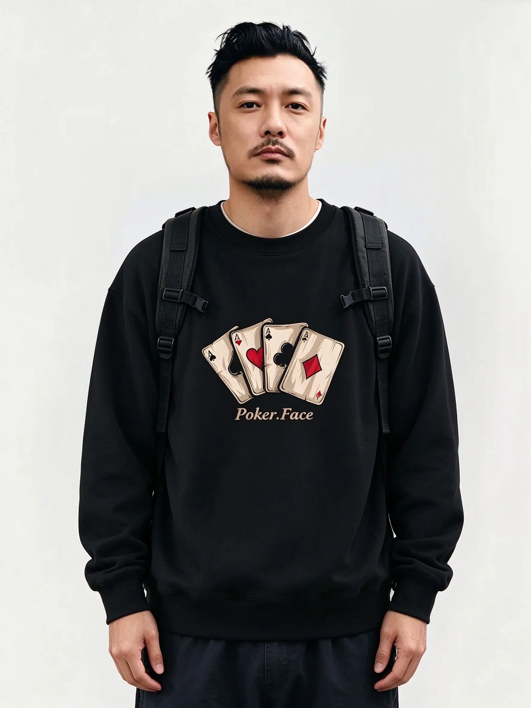 retro-american-style-men's-round-neck-sweatshirt-thin-loose-inner-wear-jacket-comfortable-long-sleeve-poker-patterned-streetwear