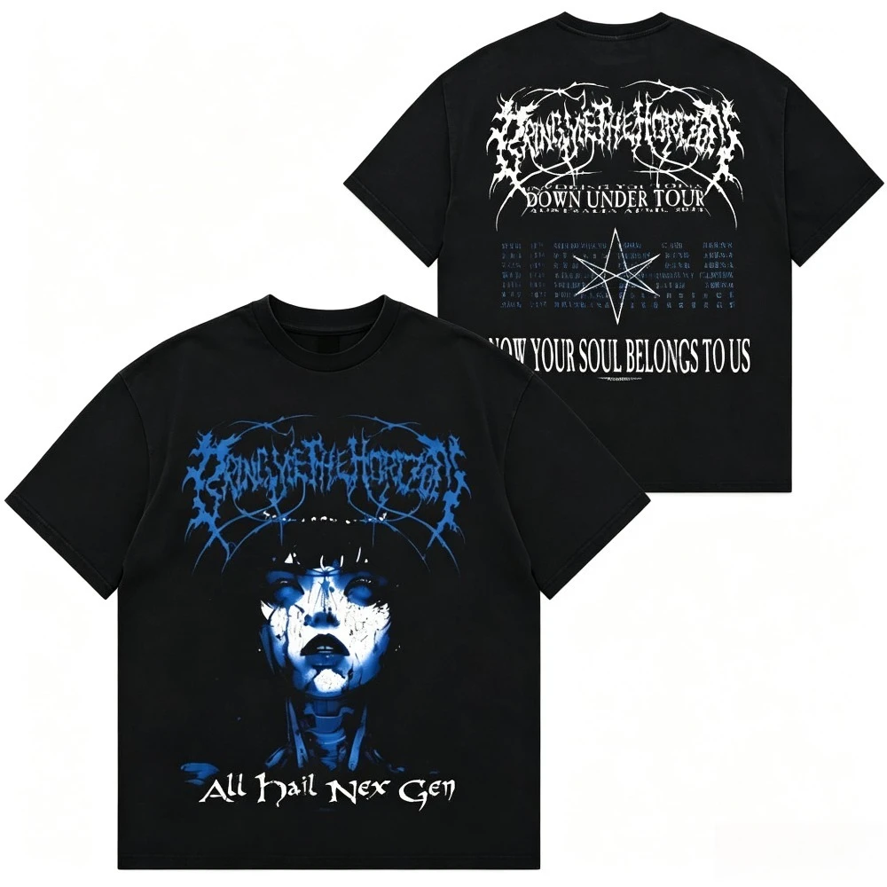 Camiseta gráfica Vintage Bring Me The Horizon para hombre, camiseta gótica de banda de Metal oscuro, camisetas informales de manga corta Retro para hombre