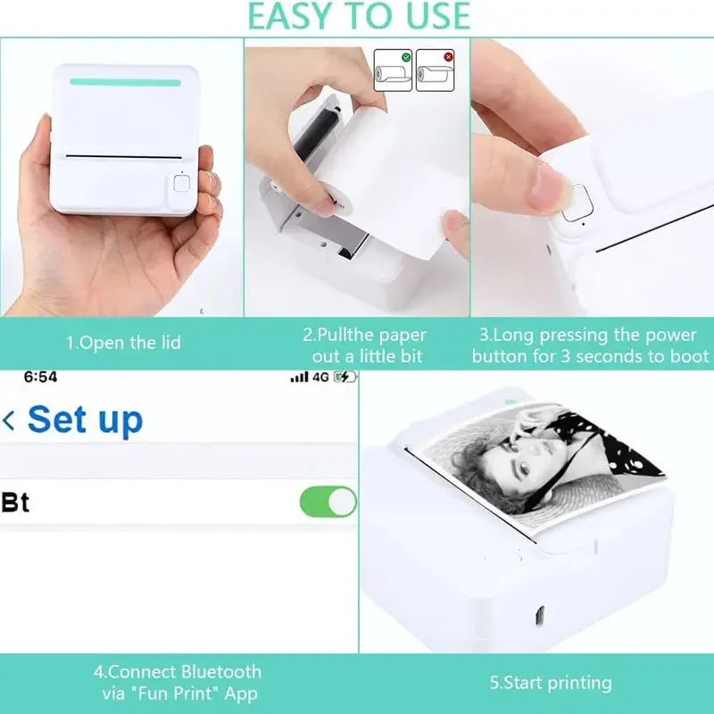 Wireless Mini Photo Printer Label Printer Portable Bluetooth Mini Thermal Printer For Study Notes Work Photo Picture Memo