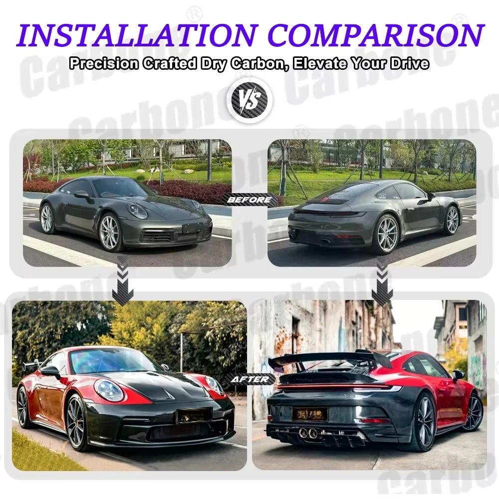 Carbone GT3 Conversion Kit Dry Carbon Fiber Body Kit Auto Performance Parts Front Bumper Lip Rear Spoiler For 911 992