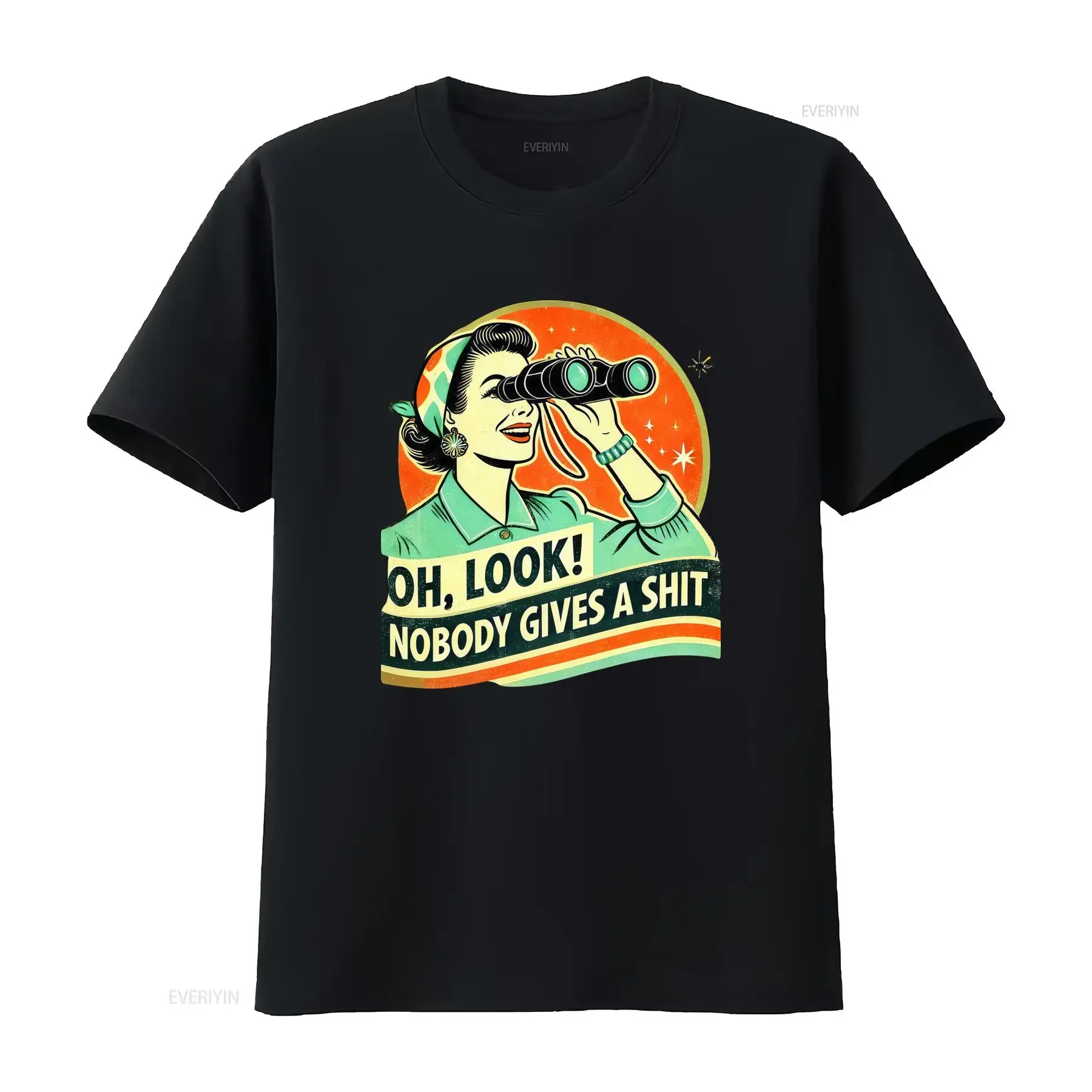 Retro-Stil, lustiges Shirt mit der Aufschrift „Oh Look Nobody Gives a Sh*t“, sarkastischer Humor für Männer und Frauen, Vintage-Waschung, modisch, atmungsaktiv, stilvoll