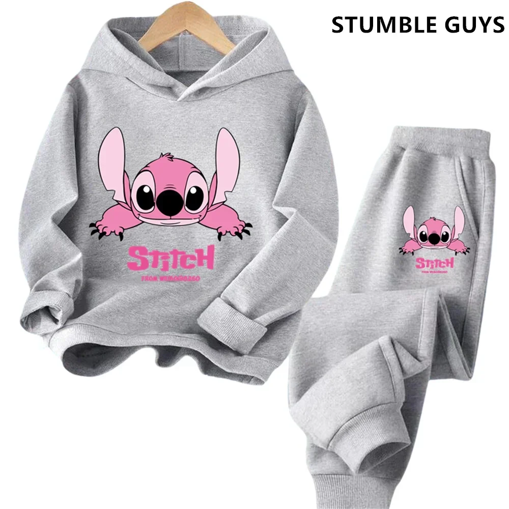 Felpe con cappuccio per bambini Stitch Kawaii Fashion Pullover felpa Anime Trucksuit Manga cartoni animati ragazze ragazzo bambini autunno