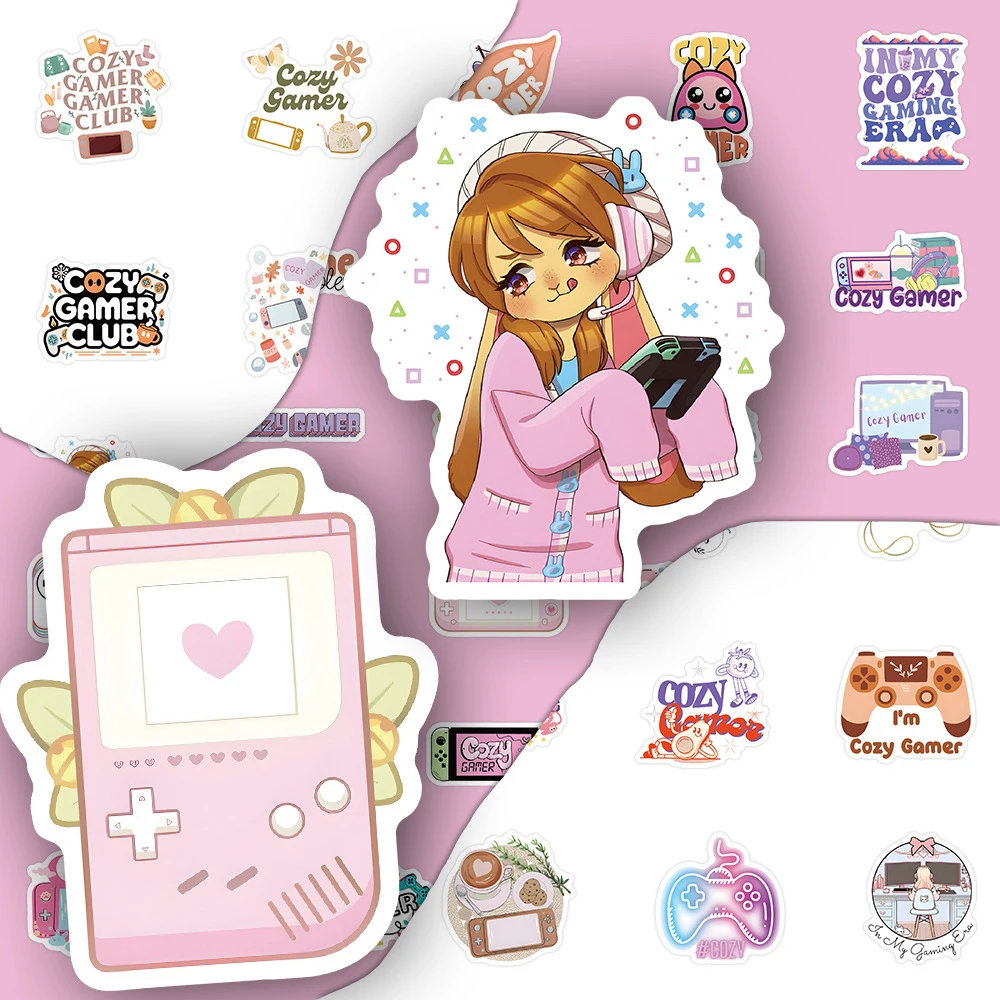 

10/30/54pcs Cozy Gamer Cartoon Stickers Cute Pink Graffiti Decals Decoration DIY Water Bottle Notebook Phone Waterproof Sticker
