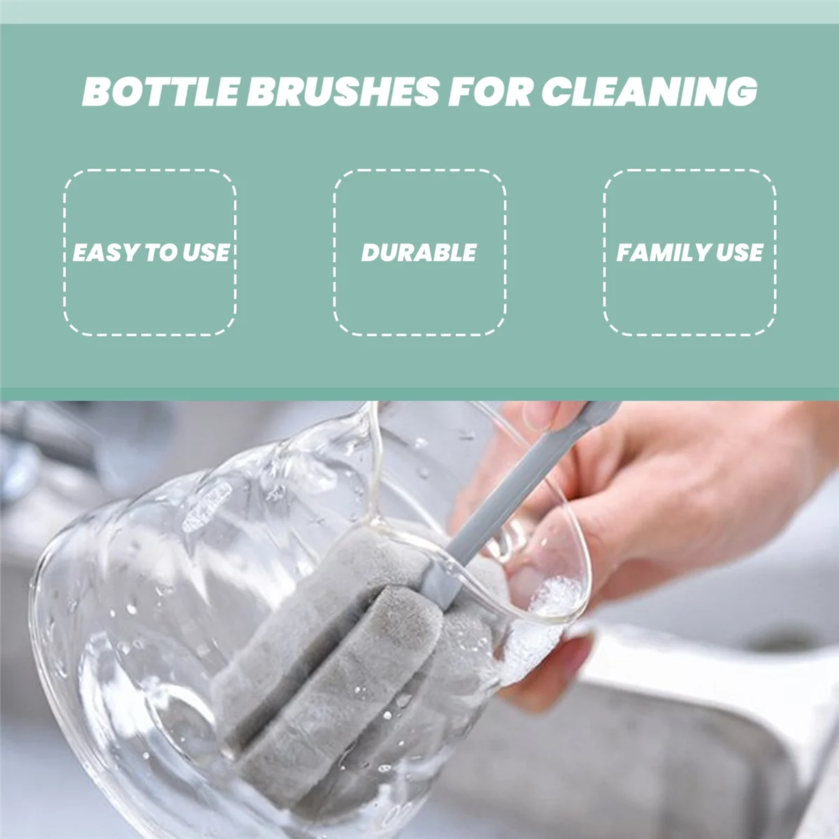 U-VBN-1Pc Sponge Brush Milk Bottle Cup Glass Washing Cleaning Kitchen Cleaner Tools Cup Cleaning Brush Plastic Long Handle