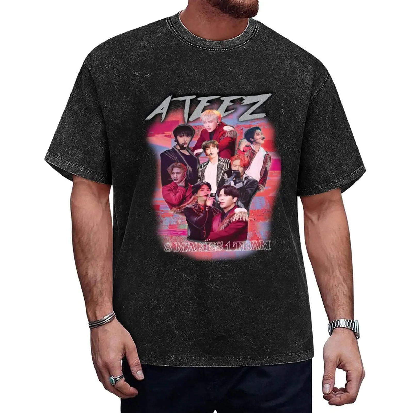 

ATEEZ KPOP MERCH OLD RETRO KNOCK OFF INSPIRED MERCHANDISE T-Shirt sweat plain tee shirts for men