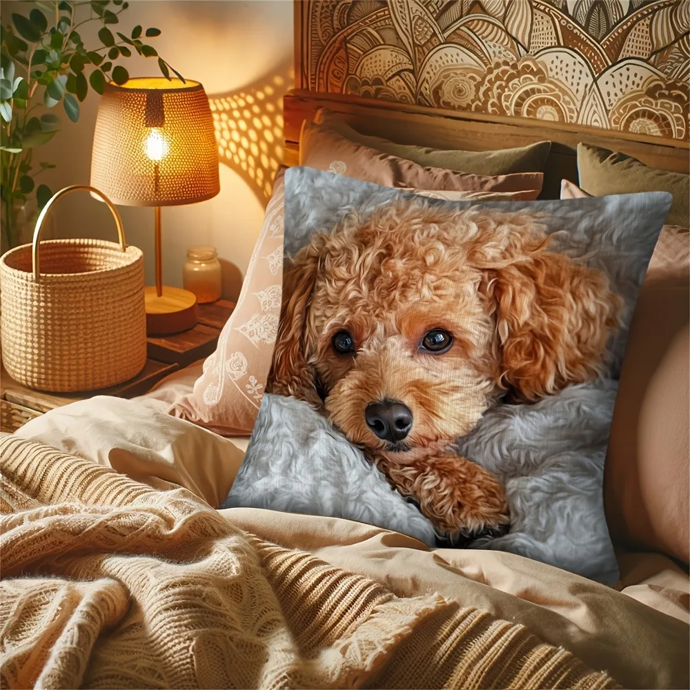 Adorable Black Poodle Dog Print Throw Pillow Cover Soft Polyester Fabric Zipper Closure Bedroom Decor Square Cushion Case