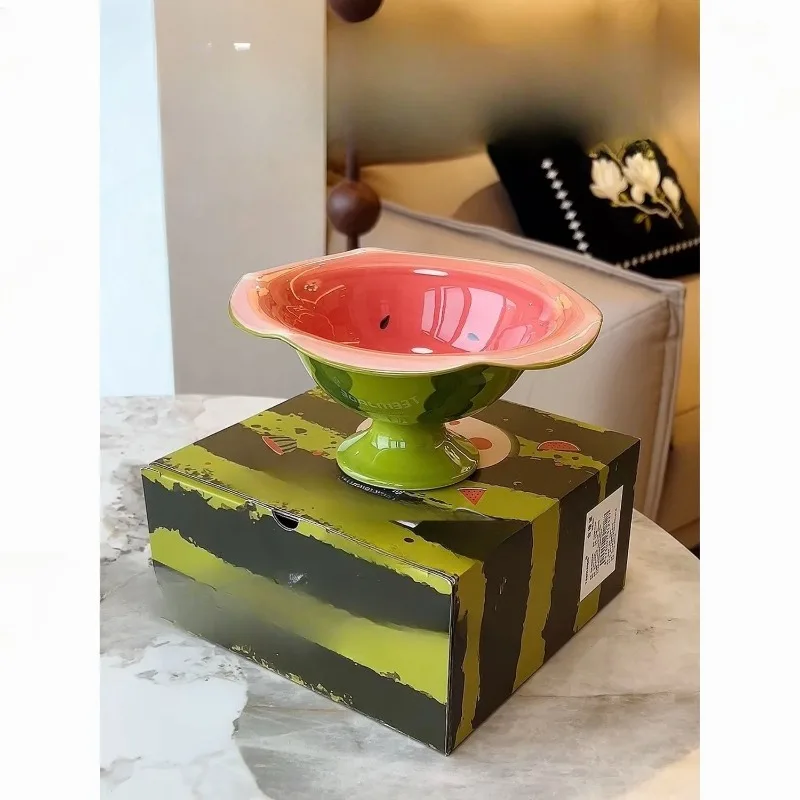 fruit bowl, watermelon high-footed salad bowl, gift box packaging underglaze color, reinforced porcelain, fruit fruit plate