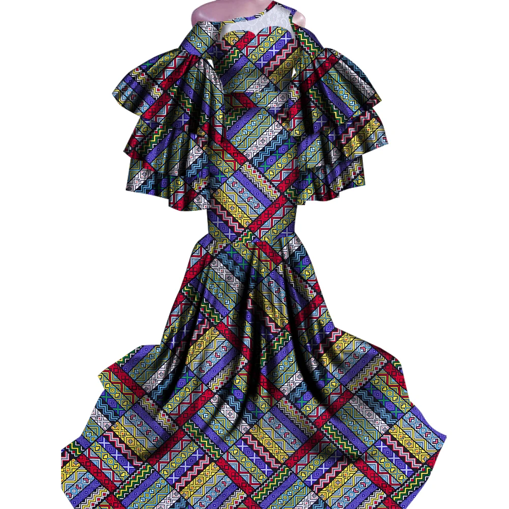 Bintarealwax Africa Dresses Dashiki Real Wax Print Traditional African Clothing Fishtail Big Swing Hem Dress for Women WY4336
