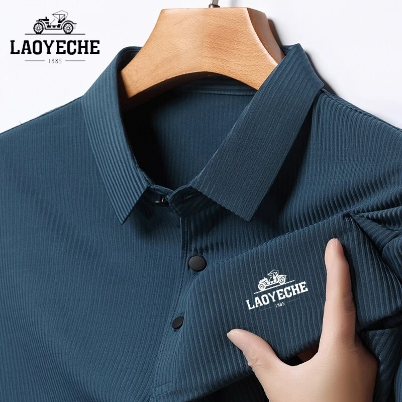 New High-end Embroidered LAOYECHE Silk Cool Short Sleeved Polo Shirt Summer Men\'s Fashionable Business Casual Breathable Top