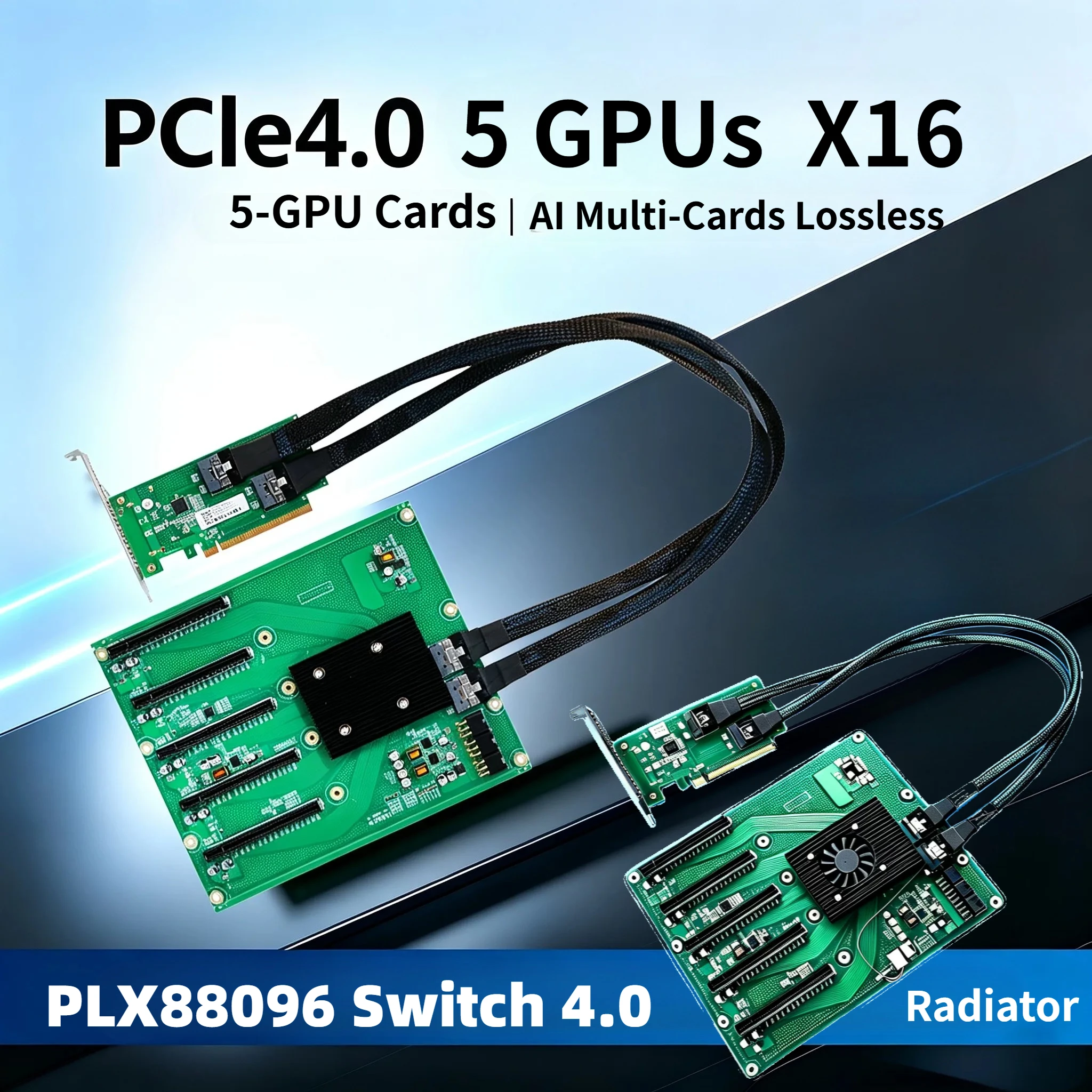 PCIe 4.0 PEX88096 1 To 5 GPU Backplane Kit SFF-8654 8i To X16 Switch 4.0 Card AI Server 5 Port External Expansion for Multi-GPUs