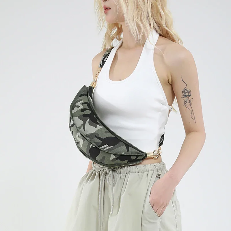 

Outdoor Camouflage Zipper Decor Dumpling Bag 2025 New PU Leather Women Shoulder Underarm Bags Female Casual Chest Bag