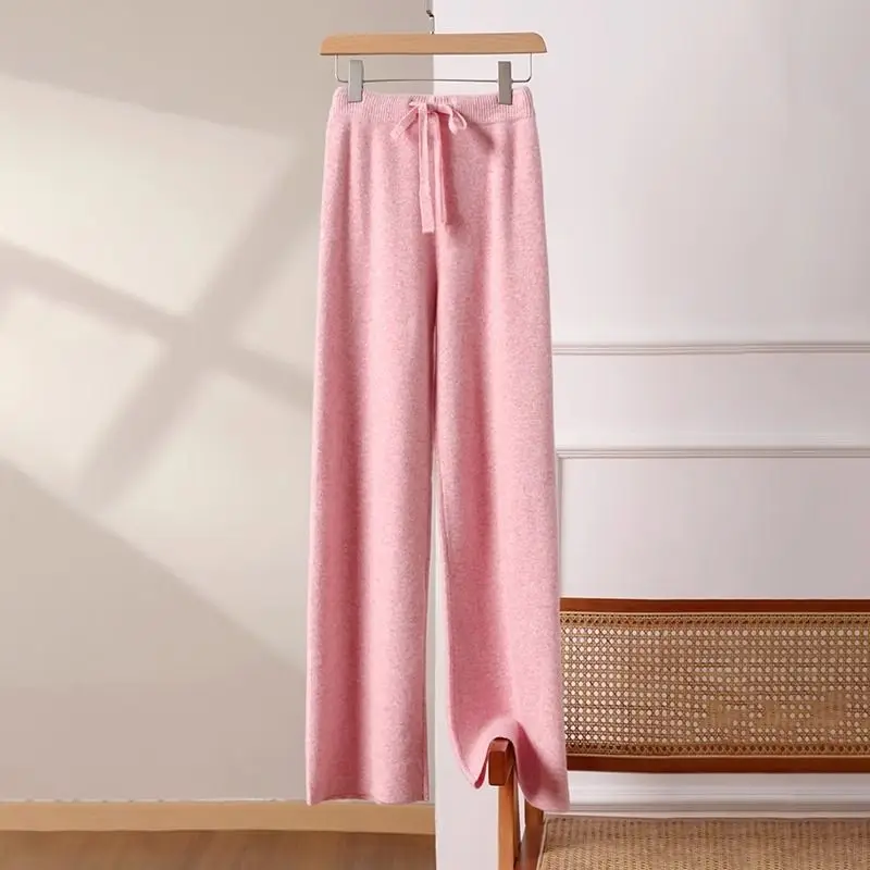 

2024 New Knitted Wide Leg Pants Women's Autumn and Winter High Waist Vertical Lengthening Straight Drop Pants Solid Pants LJ368