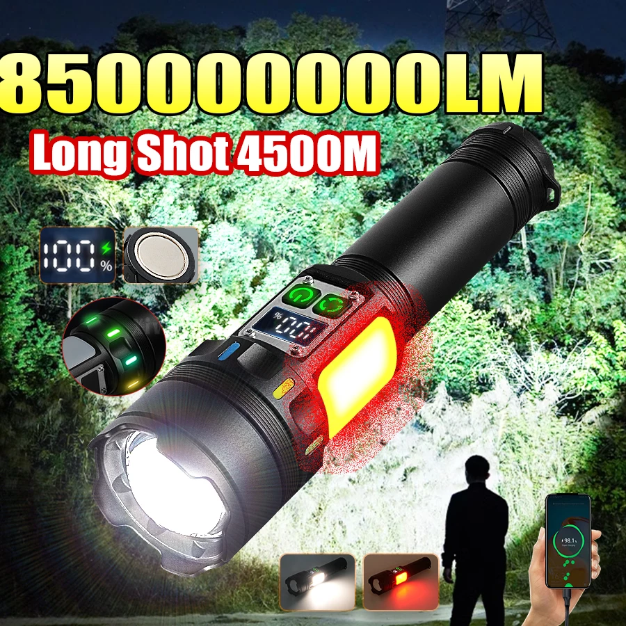 

85000000LM Самый мощный светодиодный фонарик 800 Вт Перезаряжаемый фонарик Кемпинговый фонарь с магнитом Уличная лампа для рыбалки и охоты