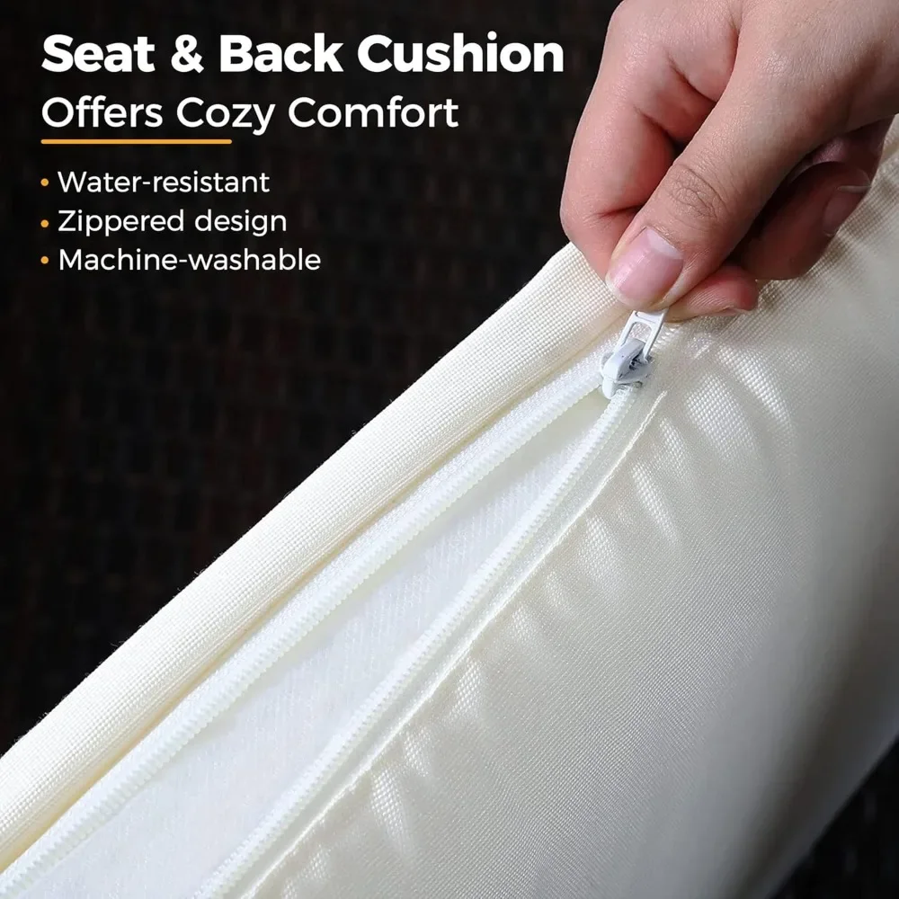 مجموعة أثاث الفناء، أريكة مقطعية لتناول الطعام في الهواء الطلق مع طاولة طعام وكرسي، محادثة من الخيزران لجميع الأحوال الجوية