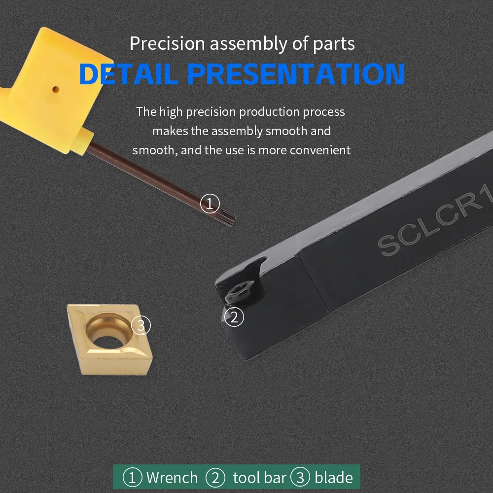 Metal Lathe Tools Boring Bar Indexable Lathe Turning Tool 4Pcs Turning Tools Holder Set with 10pcs Carbide Inserts 4Pcs Wrenches