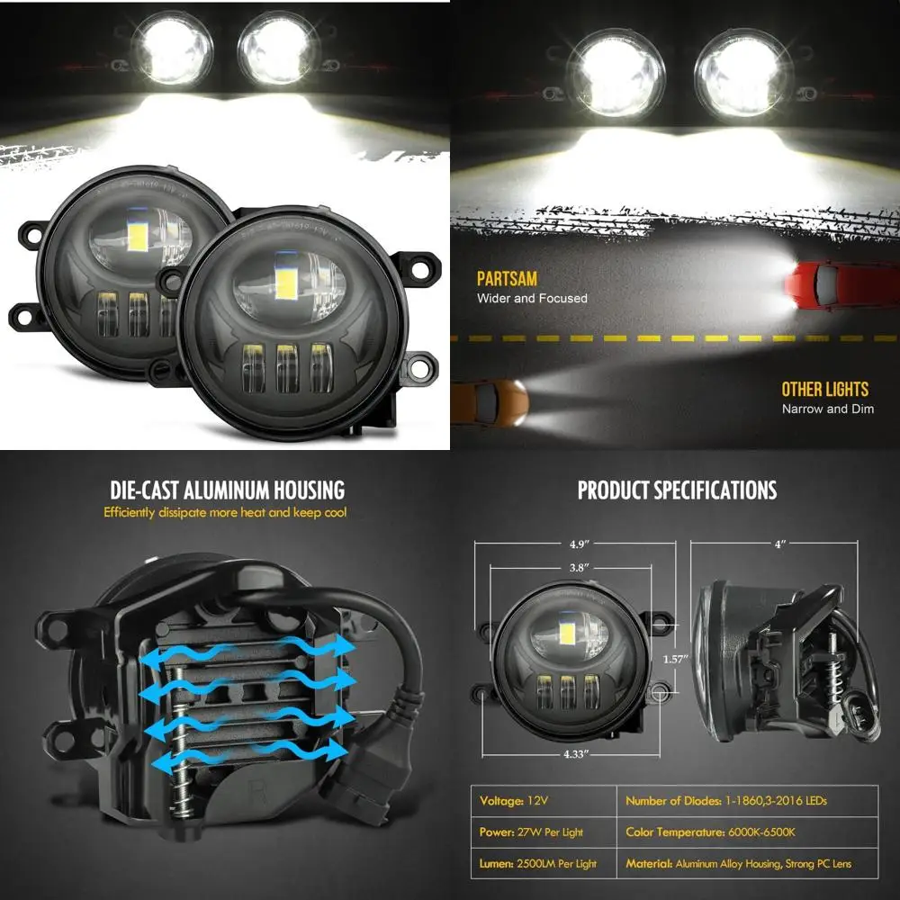 

12V 54W LED Fog Lights Kit, 5000 Lumens, Compatible with 2016-2022 Tacoma, 2014-2022 4Runner, 2014-2019 Tundra, Black Aluminum H