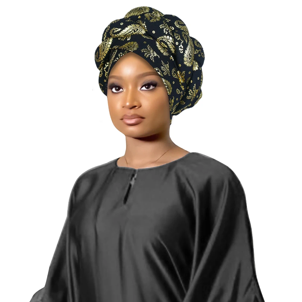 Blume Bronzing afrikanischen Zopf Turban Kappen glänzende Frauen Kopf wickel Nigeria Hochzeit Geles Party Kopf bedeckung Auto Gele Headtie