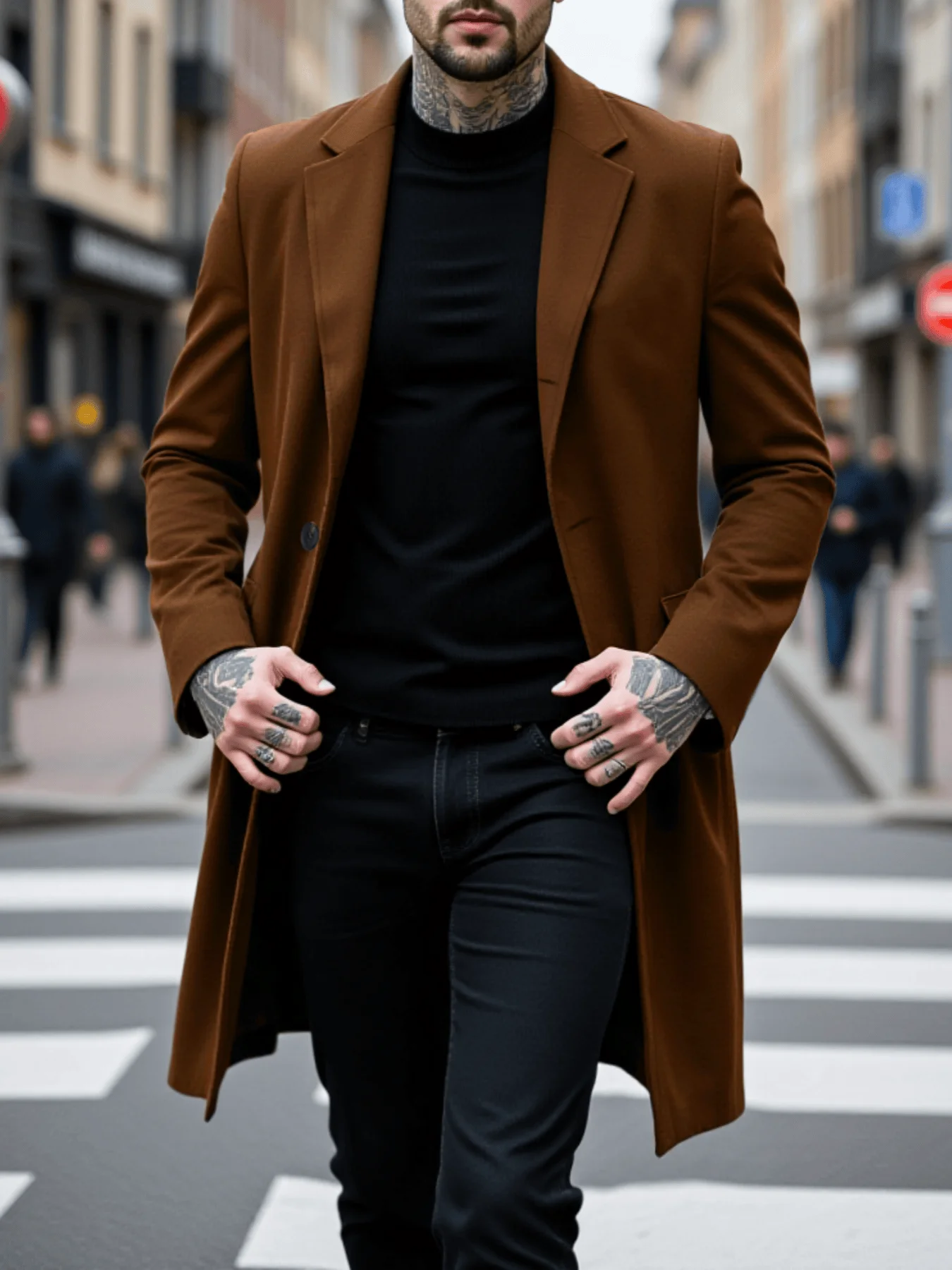 

Мужское однотонное шерстяное пальто: элегантный однобортный дизайн, утолщенная подкладка — зимний комфорт и стиль