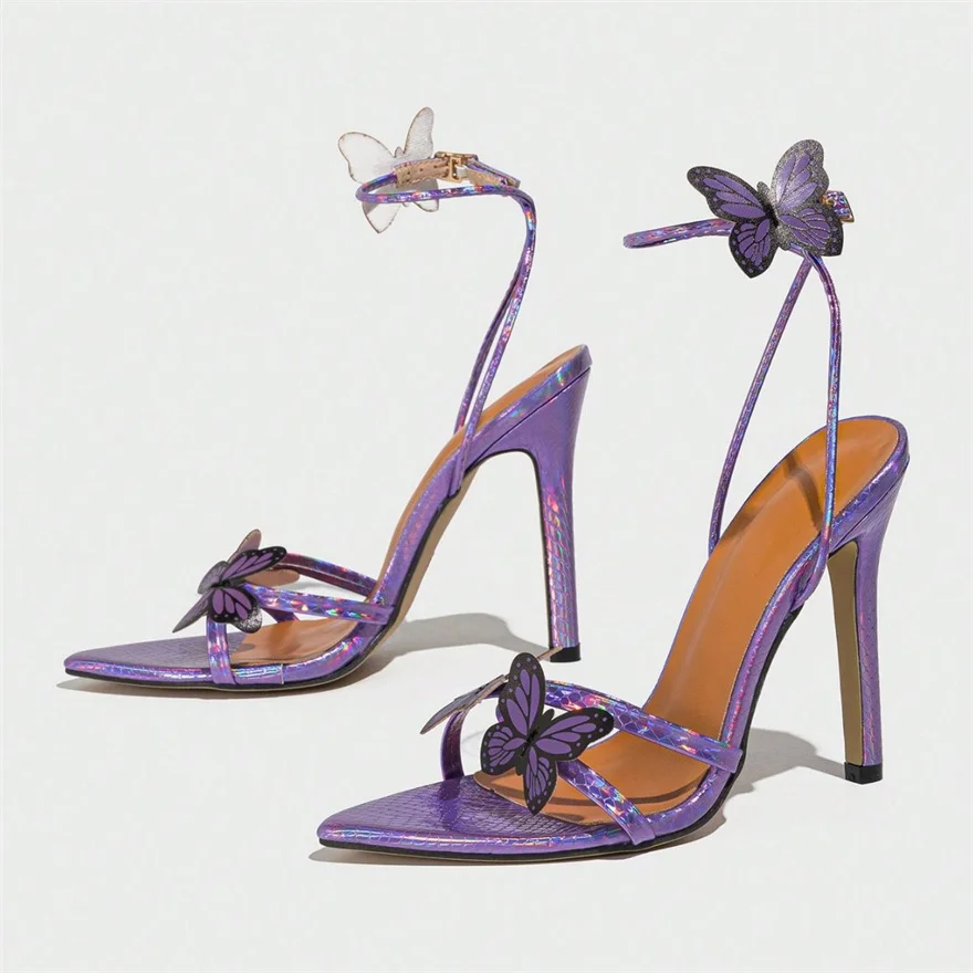 Mixed Colors Butterfly Wings Women Sandals PU Leather Fashion Buckle Open Toe Woman Pumps High Heels Platform Ladies Dress Shoes