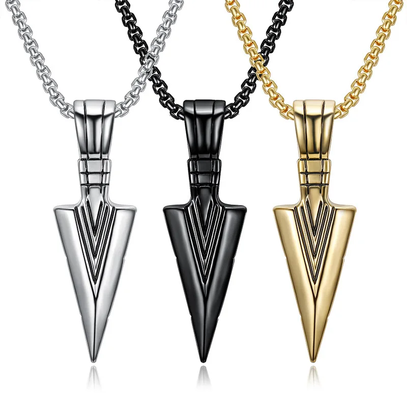 Vintage Triangular Spearhead Arrow Pendant Punk Necklace Trendy Hip Hop Jewelry for Teenagers Women Men Accessories