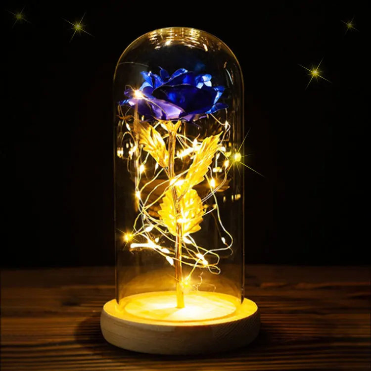 LED Glass Cover Simulation Gold Foil Rose Flower Lighting Simulation Flower Decor Novelty Light Christmas Birthday Gifts Lights