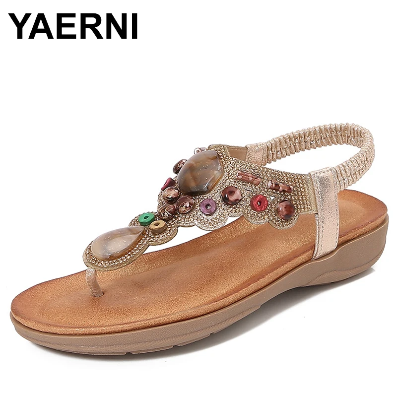 

Летняя элегантная женская обувь больших размеров 36–42, удобные сандалии на платформе с застежкой на носок и стразами, пляжная обувь