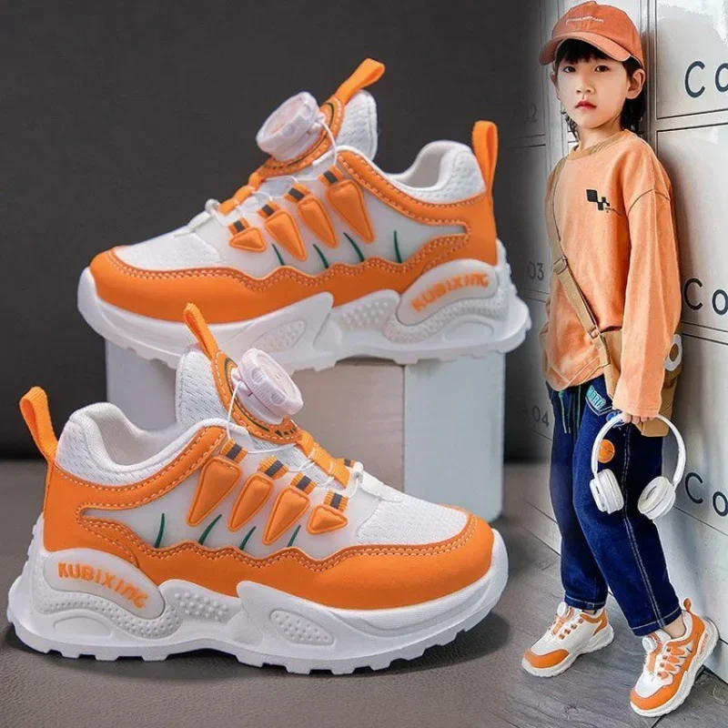 Girls' Sports Shoes Spring and Summer New Style Rotating Button Casual Shoes Children's Lightweight Non-slip Casual Shoes