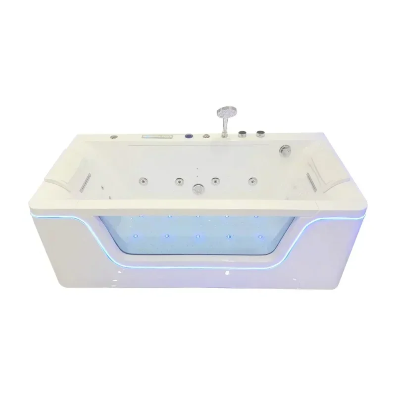 Hot SalesWB-5040 Acrylic Whirlpool Tubs With LED Lights And Massage Jets With Waterfall With Glass Window Shower Faucet