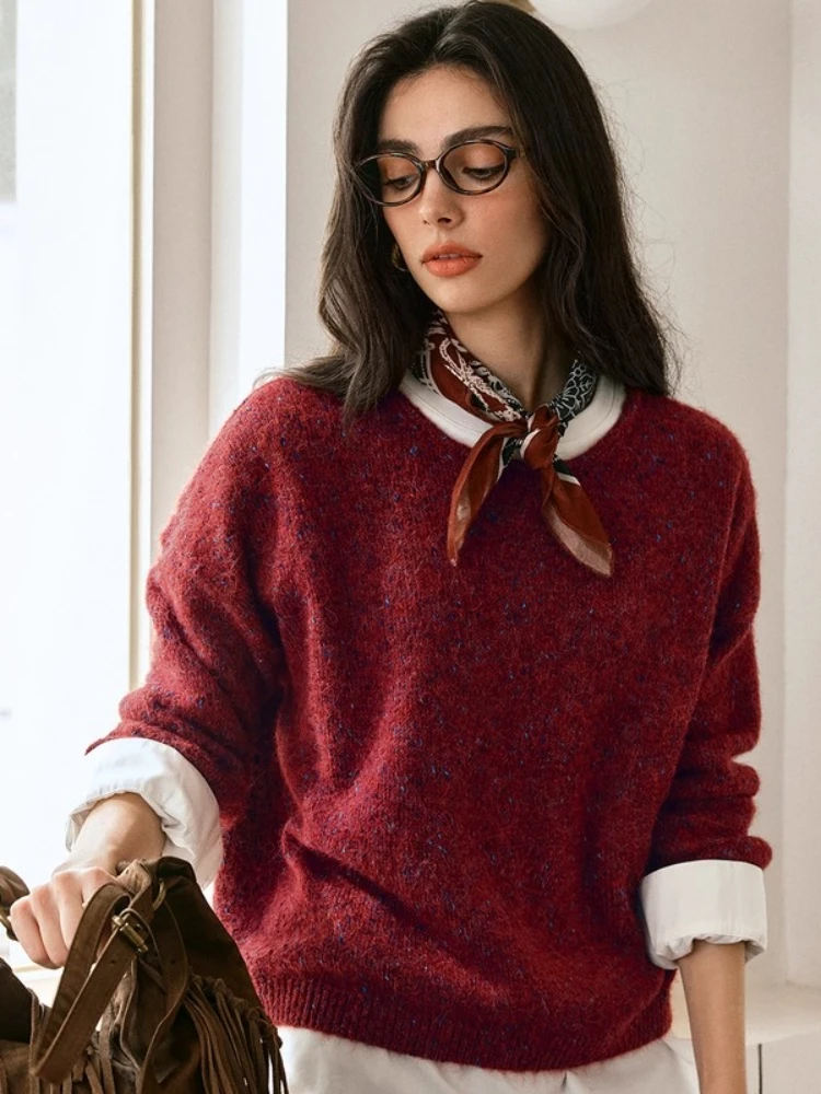 

OLrain Women Fashion Sweaters 2025 Autumn O-neck Loose Fit Pullover French Casual Knitted Tops Commute Female Clothes N57QM96166