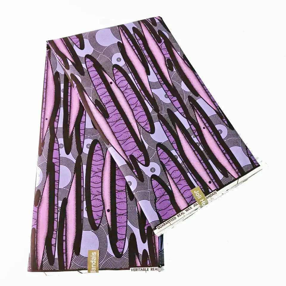 African Style Wax Batik Fabric with Purple Print,6 Yards Long Cotton Material for Clothing Curtain DIY Sewing Summer Fabric R989