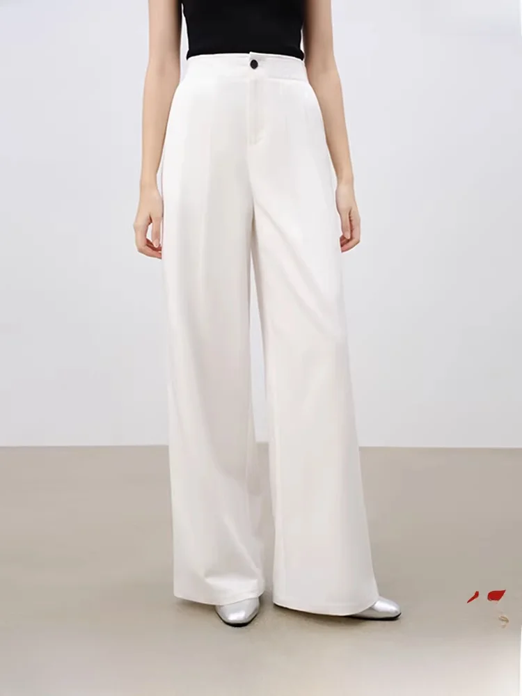 

Casual White Straight Leg Wide Leg Pants Long Trousers Hip Concealing Drapey Loose Fit Cotton Blend Commute Sle Zipper Closure