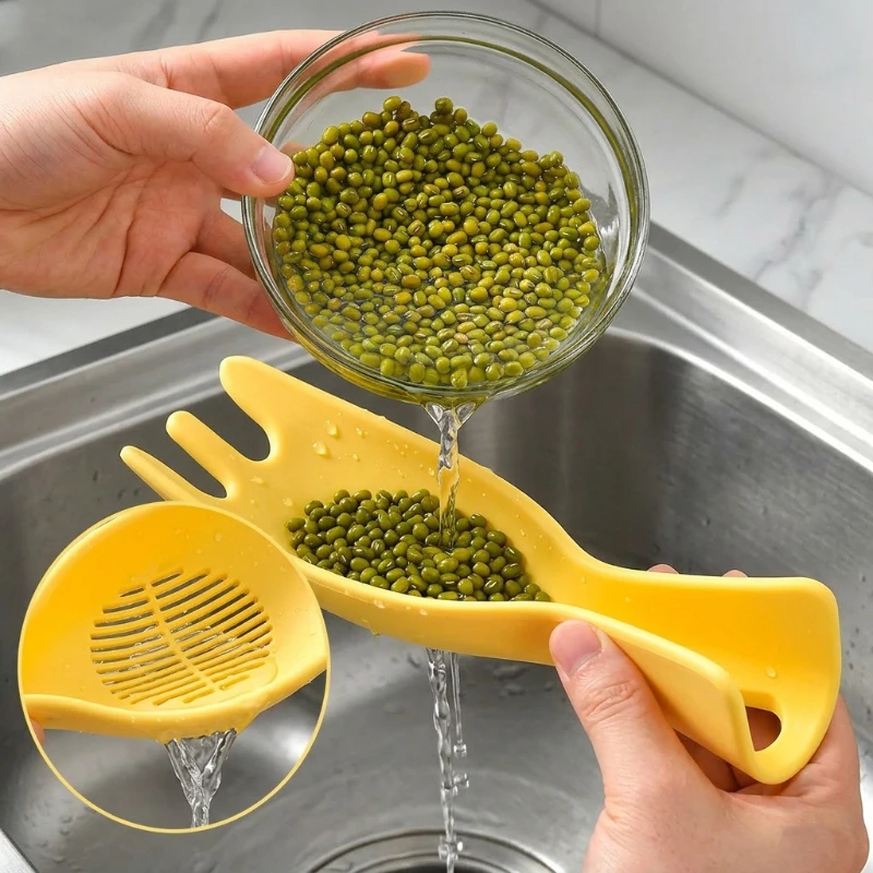 Multifunctional Rice Washing Spoon Non‑scratch Hand‑safe Rice Washer Strainer Kitchen Stirring Drain Baffle Tool for Grains