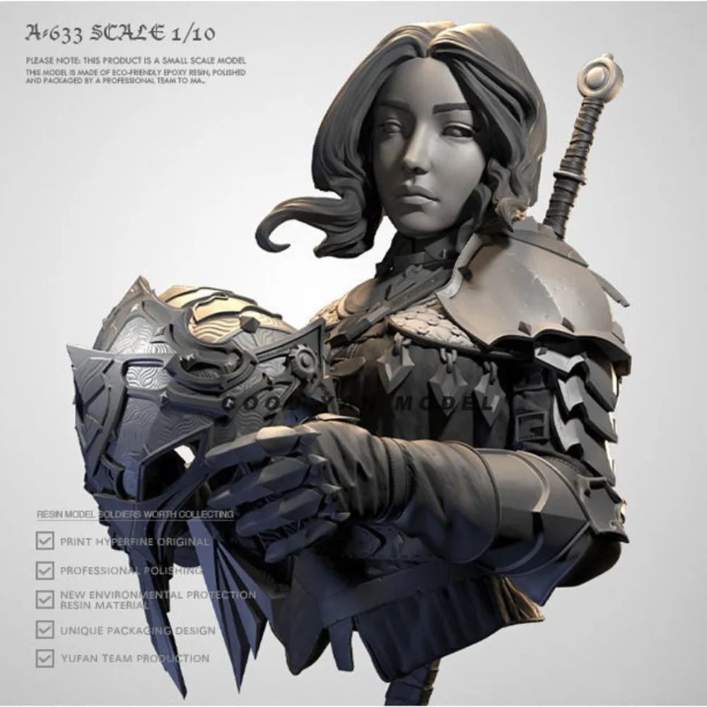 1/10 Female Knight Bust Model Vintage Soldier White Figurine Unassembled and Uncolored DIY Coloring Miniatures