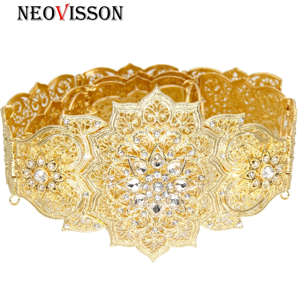 NEOVISSON Algeria cintura caftano da donna Color oro argento catena in metallo strass lunghezza regolabile