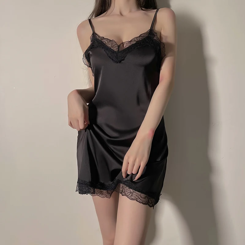 

Erotic Lingerie Sexy Lace Temptation Suspender Nightdress Hot Deep V Thin Loungewear Women's Pajamas